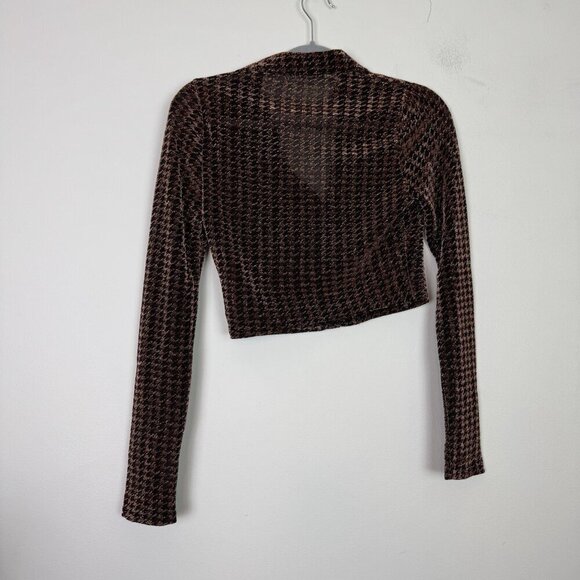 Astr The Label Winslet Copper Metallic Houndstooth faux Button Up Crop Top Sz s - Picture 5 of 5